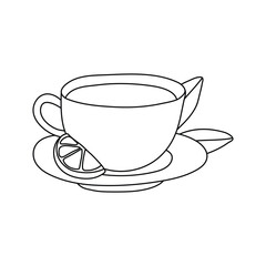 Hand drawn doodle tea cup with lemon isolated on white background