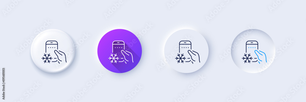 Poster refrigerator app line icon. neumorphic, purple gradient, 3d pin buttons. fridge mobile application s