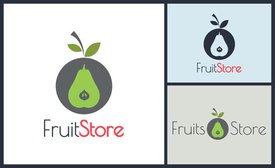 fruits store pear and cherry modern logo set template design