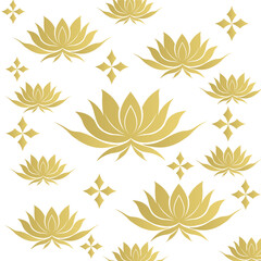 Lotus flower seamless pattern, floral pattern with gold lotus flowers, white background with gold lotus flower pattern, gold lotus flower pattern for fabric