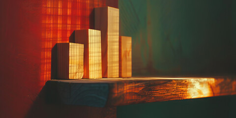 Sturdy Structure of Stability: An intricate bar graph, projecting secure financial futures, adorning a wooden shelf.