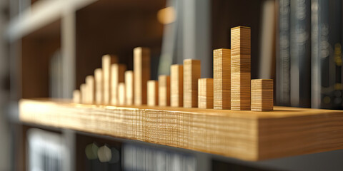 Sturdy Structure of Stability: An intricate bar graph, projecting secure financial futures, adorning a wooden shelf.