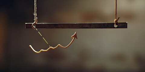 Shrewd Shape of Economic Growth: A sleek line graph, tracing progressive market trends, hanging from a metal hook.