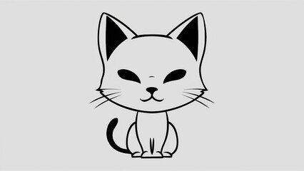Obraz premium A black and white drawing of a cat with big eyes, AI