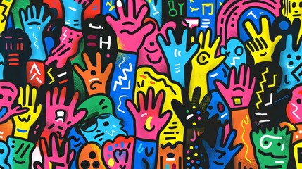 Abstract Colorful Hands in Vibrant Art Style Representing Unity.