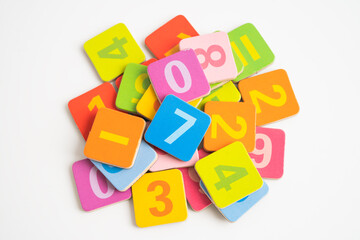 Math number colorful on white background, education study mathematics learning teach.