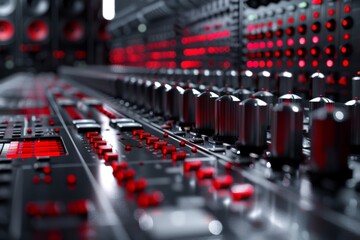 Obraz premium Close-Up of Electronic Device Control Panel with Red Illumination
