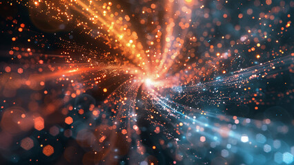 Obraz premium Abstract Fireworks Burst: Dynamic Red and Orange Light Trails on Dark Background for Festive Wallart and Wallpaper Designs