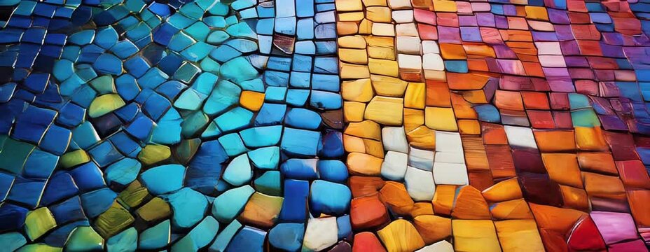 Rainbow Mosaic: A mesmerizing abstract pattern of colorful tiles, capturing the beauty of diversity and the intricate artistry of mosaic design.  