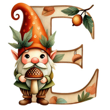 gnome holding mushroom next to letter e clip art preview