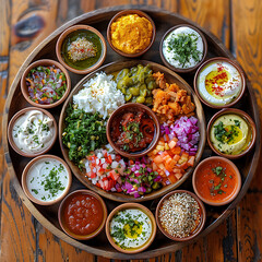 Fototapeta premium Savory street food platter with dips and sauces 