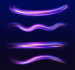 Rotating dynamic neon circle. Colored shiny sparks of spiral wave. Curved bright speed line swirls. Abstract background rotational border lines.	