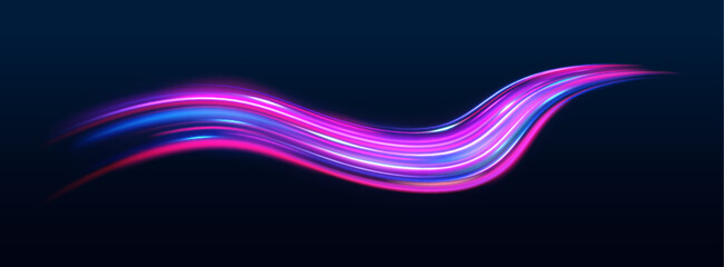 Rotating dynamic neon circle. Colored shiny sparks of spiral wave. Curved bright speed line swirls. Abstract background rotational border lines.	