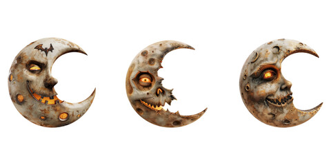 Obraz premium 3D moon in style for cute Halloween, isolated on white background.