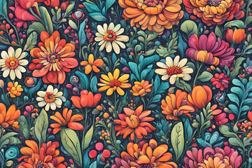 A delightful and vibrant cartoon bright flowers and plants ai generated