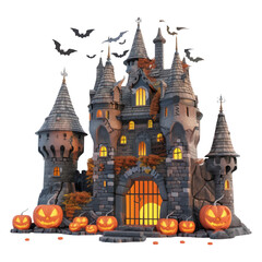 Fototapeta premium 3D castle in cute Halloween style isolated on white background.