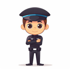 Obraz premium Adorable chibi policeman cartoon character in flat style, isolated on white. Vector illustration.