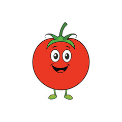 Cute Cartoon Style Red tomato isolated on White Background