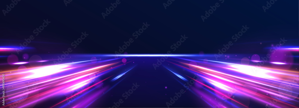 Poster Rotating dynamic neon circle. Colored shiny sparks of spiral wave. Curved bright speed line swirls. Abstract background rotational border lines.	