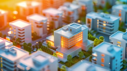 Futuristic AI-Enhanced Real Estate Market Visualization in Complementary Colors from Top View