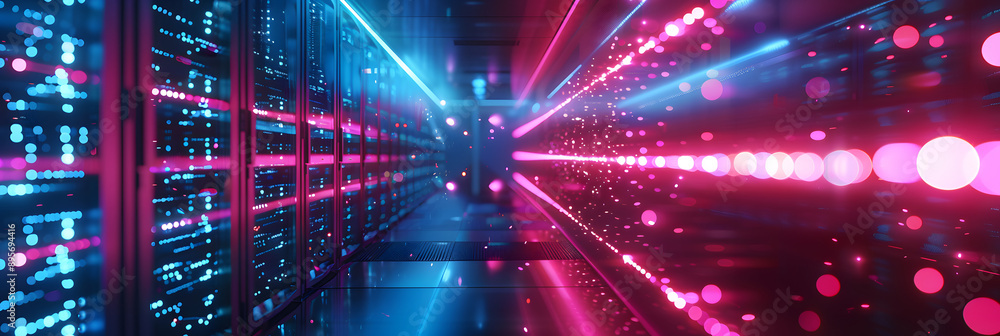 Poster abstract data center background, database in terminal storage, hardware server room, cloud computing