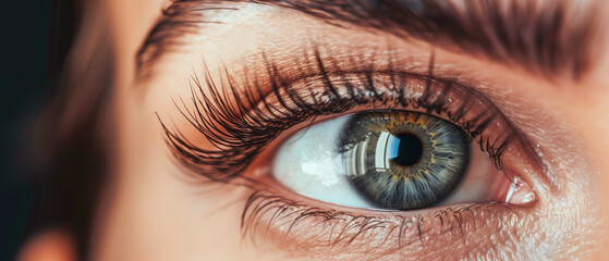 Female eye with beautiful long natural eyelashes