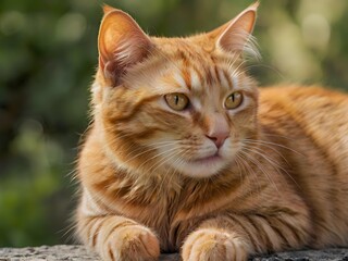 Fototapeta premium orange cat with blur background, orange cat is sitting and looking