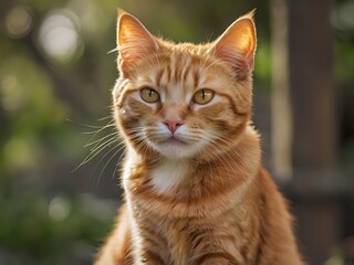 Obraz premium orange cat with blur background, orange cat is sitting and looking