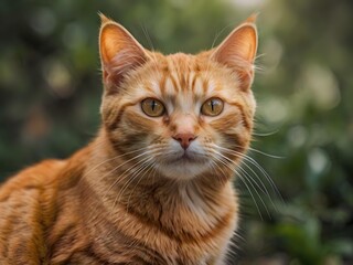 Fototapeta premium orange cat with blur background, orange cat is sitting and looking