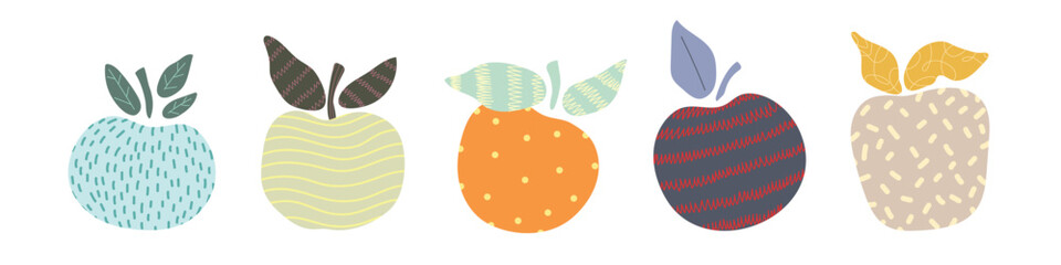 Set of five cartoon abstract apple on white background. Vetor illustration	
