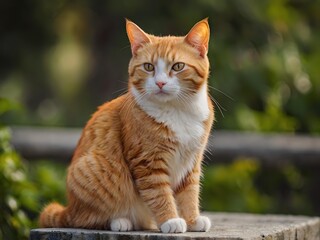 Obraz premium orange cat with blur background, orange cat is sitting and looking