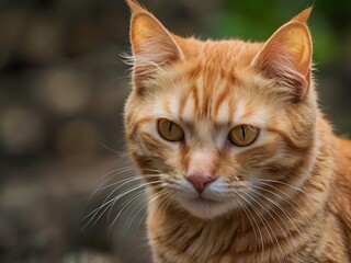 Fototapeta premium orange cat with blur background, orange cat is sitting and looking