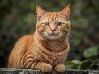 orange cat with blur background, orange cat is sitting and looking