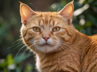 Obraz premium orange cat with blur background, orange cat is sitting and looking