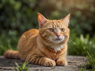 Obraz premium orange cat with blur background, orange cat is sitting and looking