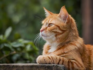 Obraz premium orange cat with blur background, orange cat is sitting and looking