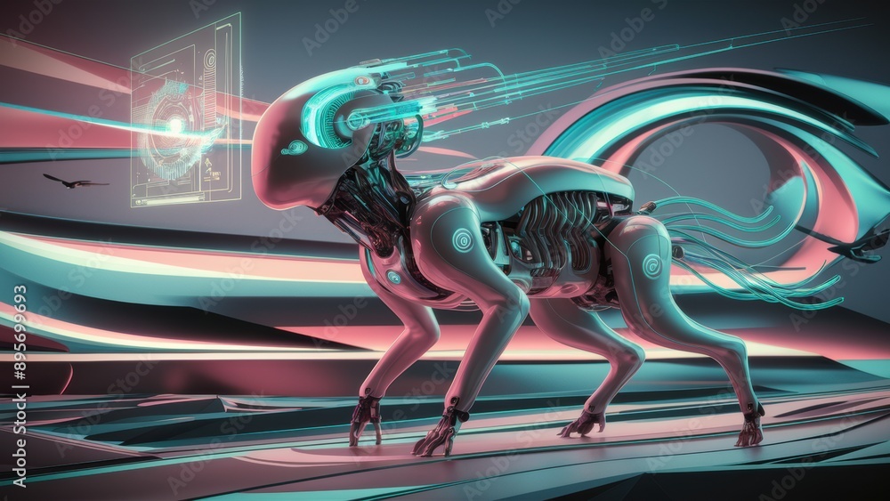 Canvas Prints a futuristic looking robot dog with glowing eyes and a headband, ai