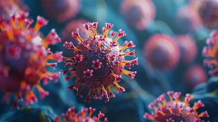 Close-Up of Viruses Displaying Complex Structures and Colors