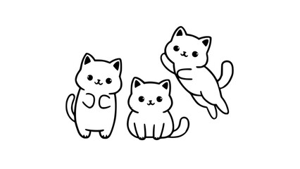 Minimalist three playful, stylized kawaii-style cat's.white clean background, illustration Generative AI
