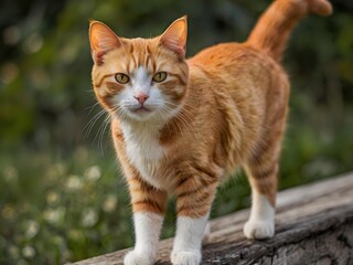 Obraz premium orange cat with blur background, orange cat is sitting and looking
