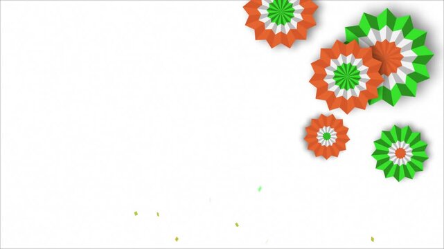 Independence Day India white screen background. Tricolor flag moving loop and paper explosion animation 4k.