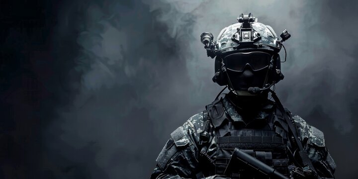 Elite unit, SWAT team prepared for high-risk operation in black tactical uniform.