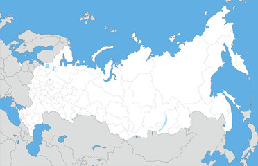 Fototapeta premium ロシア連邦の白地図、州・共和国・地方・自治管区・連邦市の境界線入り