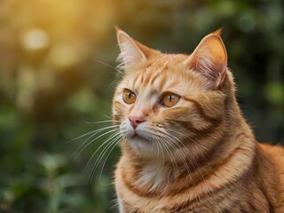 Fototapeta premium orange cat with blur background, orange cat is sitting and looking