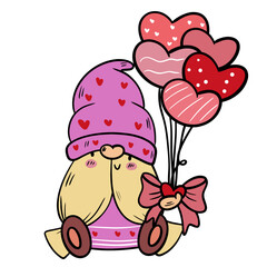 Gnome Holding Balloon - Happy Valentine's Day Vector Illustration and Clipart.

