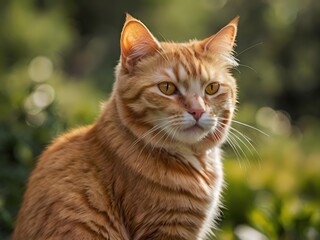 Fototapeta premium orange cat with blur background, orange cat is sitting and looking