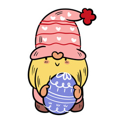 Easter Gnome Sitting with Egg - Vector Clipart and Illustration.