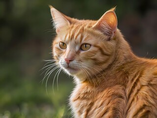 Fototapeta premium orange cat with blur background, orange cat is sitting and looking