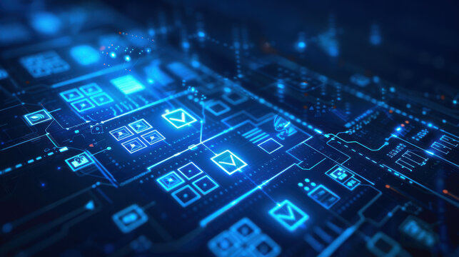 A futuristic blue virtual interface with a detailed list of compliance rules and checkboxes, emphasizing the importance of following legal standards and policies