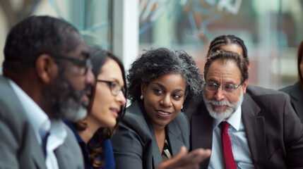 Fototapeta premium A group of diverse business professionals engaging in a discussion about the moral implications of their strategies and decisions